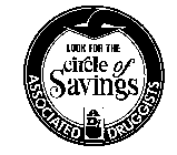 LOOK FOR THE CIRCLE OF SAVINGS AD ASSOCIATED DRUGGISTS