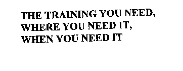 THE TRAINING YOU NEED, WHERE YOU NEED IT, WHEN YOU NEED IT