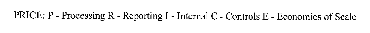 PRICE:P -PROCESSING R-REPORTING I-INTERNAL C-CONTROLS E-ECONOMIES OF SCALE