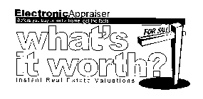 ELECTRONIC APPRAISER BEFORE YOU BUY OR SELL A HOME, GET THE FACTS! WHAT'S IT WORTH? FOR SALE INSTANT REAL ESTATE VALUATIONS