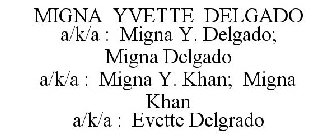 MIGNA YVETTE DELGADO A/K/A : MIGNA Y. DELGADO; MIGNA DELGADO A/K/A : MIGNA Y. KHAN; MIGNA KHAN A/K/A : EVETTE DELGRADO