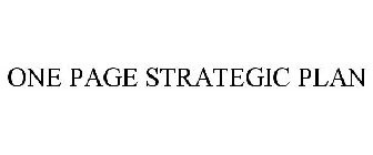 ONE PAGE STRATEGIC PLAN