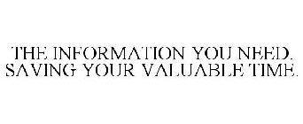 THE INFORMATION YOU NEED. SAVING YOUR VALUABLE TIME.