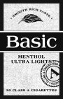 BASIC MENTHOL · SMOOTH RICH TASTE · 20 CLASS A CIGARETTES A · CLASS A CIGARETTES · ACCO