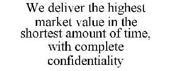 WE DELIVER THE HIGHEST MARKET VALUE IN THE SHORTEST AMOUNT OF TIME, WITH COMPLETE CONFIDENTIALITY