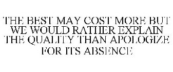 THE BEST MAY COST MORE BUT WE WOULD RATHER EXPLAIN THE QUALITY THAN APOLOGIZE FOR ITS ABSENCE