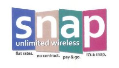 SNAP UNLIMITED WIRELESS FLAT RATES. NO CONTRACT. PAY & GO. IT'S A SNAP.