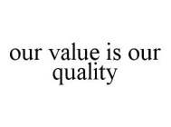 OUR VALUE IS OUR QUALITY