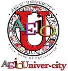 AEIOU · AEIOU· UNIVERCITY · THE MARK OF EXCELLENCE · AEIOUNIVER·CITY