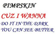 PIMPSKIN  CUZ I WANNA  DO IT IN THE DARK YOU CAN SEE BETTER
