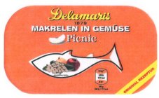 DELAMARIS 1879 MAKRELEN IN GEMÜSE PICNIC SYMBOLBILD/SLIKA JE SIMBOLICNA ORIGINAL REZEPTUR 125G** 630KJ 151 KCAL 8%* 100G: 504KJ/ 121 KCAL