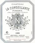 CHATEAU LA CONSEILLANTE POMEROL APPELLATION POMEROL CONTROLEE NL 1999 HERITIERS L. NICOLAS PROPRIETAIRES A POMEROL (GIRONDE) ¿ FRANCE 13,5% VOL. 750 ML MISE EN BOUTEILLES AU CHATEAU PRODUCE OF FRANCE