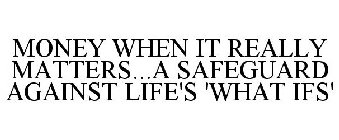 MONEY WHEN IT REALLY MATTERS...A SAFEGUARD AGAINST LIFE'S 'WHAT IFS'