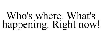 WHO'S WHERE. WHAT'S HAPPENING. RIGHT NOW!