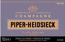 FONDEE EN 1785 A RIEMS FRANCE CHAMPAGNE PIPER-HEIDSIECK CUVEE SUBLIME DEMI-SEC PRODUIT DE FRANCE PRODUCE OF FRANCE ELABORE PAR PIPER-HEIDSIECK A RIEMS FRANCE