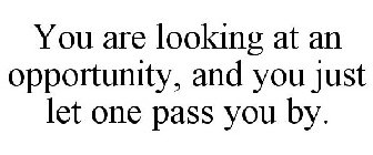 YOU ARE LOOKING AT AN OPPORTUNITY, AND YOU JUST LET ONE PASS YOU BY.
