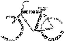BIKE FOR SIGHT EYES ON THE PRIZE HONK IF YOU EYES RIDE TO RESTORE VISION RIDE SAFE $20 DOLLARS GIVES THE GIFT OF SIGHT EVERY RIDER = 1 PERSON CURED PEDAL POWER CURB CATARACTS OPENING EYES CURING BLIND