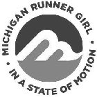 M · MICHIGAN RUNNER GIRL · IN A STATE OF MOTION