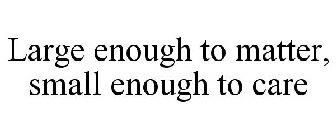 LARGE ENOUGH TO MATTER, SMALL ENOUGH TO CARE