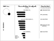 HELLO, I AM..., THESE ARE THE THINGS I DO REALLY WELL... (I'LL HELP YOU), I AM GREAT AT...I AM ALSO VERY GOOD AT...I AM LEARNING...I KNOW BEST ABOUT (LET'S BUILD GREAT THINGS TOGETHER), ORGANIZATIONS,