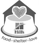 H HILL'S FOOD  · SHELTER ·  LOVE