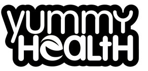 THE WORDS YUMMY HEALTH IN STYLIZED FORM