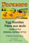 FARMERS EGG NOODLES PÂTES AUX AEUFS HOME STYLE ORIGINAL GERMAN STYLE FRESH EGGS 20% NET WEIGHT: 1.1 LBS, 17.6 OZ (500G)