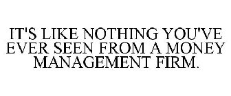 IT'S LIKE NOTHING YOU'VE EVER SEEN FROM A MONEY MANAGEMENT FIRM.