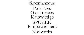 S.PONTANEOUS P.OSSITIVE O.CCURENCES K.NOWLEDGE SPOKEN E.MPOWERMENT N.ETWORKS