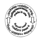 CLOCKWISE )ROTATION )ONLY, CLOCKWISE )ROTATION )ONLY, DALLISGRASSWEEDER.COM, A WEED SURGEON, MADE IN USA, PATENT PENDING