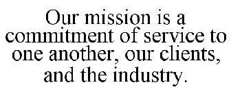 OUR MISSION IS A COMMITMENT OF SERVICE TO ONE ANOTHER, OUR CLIENTS, AND THE INDUSTRY.