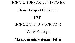 HONOR, SUPPORT, EMPOWER HONOR SUPPORT EMPOWER HSE HONOR THEIR SACRIFICE VETERAN'S EDGE MASSACHUSETTS VETERAN'S EDGE