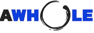 THE LETTER A IN BLACK, FOLLOWED BY THE LETTERS W AND H IN BLUE, FOLLOWED BY AN O APPEARING AS A BROKEN CIRCLE IN BLACK, FOLLOWED BY THE LETTERS L AND E IN BLUE