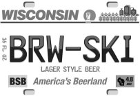 WISCONSIN 16 FL. OZ. BRW-SKI LAGER STYLE BEER BSB AMERICA'S BEERLAND GRB 4.8 ABV