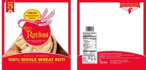 NEW ROTIKAA MADE IN AMERICA FOR HEALTHY LIVING & HOMEMADE TASTE FRESH HOMEMADE TASTE! 100% WHOLE WHEAT ROTI NO ARTIFICIAL COLORS, FLAVORS OR PRESERVATIVES