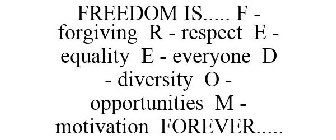 FREEDOM IS..... F - FORGIVING R - RESPECT E - EQUALITY E - EVERYONE D - DIVERSITY O - OPPORTUNITIES M - MOTIVATION FOREVER.....