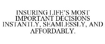 INSURING LIFE'S MOST IMPORTANT DECISIONS INSTANTLY, SEAMLESSLY, AND AFFORDABLY.