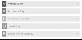 VALUE VIRTUAL AGILITY ACCOUNTABILITY LEVERAGE EXPERTISE UPSKILLING ENGAGEMENT STRATEGY