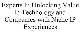 EXPERTS IN UNLOCKING VALUE IN TECHNOLOGY AND COMPANIES WITH NICHE IP EXPERIENCES