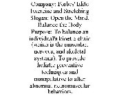 COMPANY: FORBES' ELITE EXERCISE AND STRETCHING SLOGAN: OPEN THE MIND, BALANCE THE BODY PURPOSE: TO BALANCE AN INDIVIDUAL'S KINETIC CHAIN (WHICH IS THE MUSCULAR, NERVOUS, AND SKELETAL SYSTEMS). TO PROV