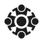 FOUR CHAIRS WITH ROUND CIRCLES AND ARMS EXTENDED CIRCLING A CENTRAL CIRCLE