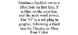 MARTINEZ SPELLED OUT IN A BLUE FONT ON FIRST LINE, P IS BLUE ON THE NEXT LINE AND THE NEXT WORD POWER, THE 