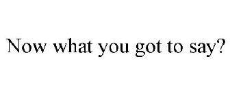 NOW WHAT YOU GOT TO SAY?