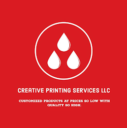 CREATIVE PRINTING SERVICES LLC  CUSTOMIZED PRODUCTS AT PRICES SO LOW WITH QUALITY SO HIGHED PRODUCTS AT PRICES SO LOW WITH QUALITY SO HIGH