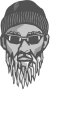 THE OUTLINE OF A BEARDED MAN'S HEAD, WITH THE MAN WEARING A STOCKING CAP AND SUNGLASSES AND ICICLES FORMING HIS BEARD