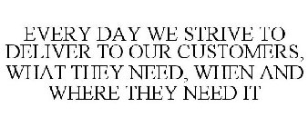 EVERY DAY WE STRIVE TO DELIVER TO OUR CUSTOMERS, WHAT THEY NEED, WHEN AND WHERE THEY NEED IT