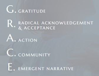 G. GRATITUDE R. RADICAL ACKNOWLEDGEMENT & ACCEPTANCE A. ACTION C. COMMUNITY E. EMERGENT NARRATIVE