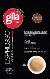 GILA CAFÉ TUESTE ESPRESSO ESPRESSO BARISTA GRANO ENTERO GOURMET* CAFÉ TOSTADO NATURALMENTE CON ANTIOXIDANTES* ARÁBICA 100% PREMIUM* CONTENIDO NETO 1KG