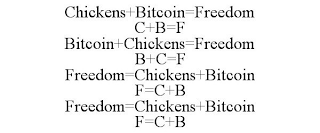 CHICKENS+BITCOIN=FREEDOM C+B=F BITCOIN+CHICKENS=FREEDOM B+C=F FREEDOM=CHICKENS+BITCOIN F=C+B FREEDOM=CHICKENS+BITCOIN F=C+B