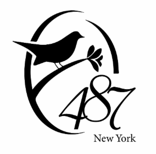 THE MARK IS AN CIRCLE WHERE IS DIVIDED IN THREE PARTS AND THE NUMBERS 487 ADHERE INTO THE CIRCLE AT THE BOTTON RIGHT OF THE CIRCLE AND BELOW THE NUMBERS ARE THE WORDS NEW YORK. AT THE TOP LEFT OF THE 